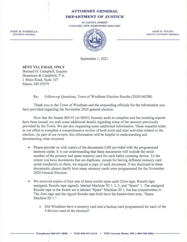 09.01.2021 Pg 1 Letter to Town of Windham Follow-up Questions - from State