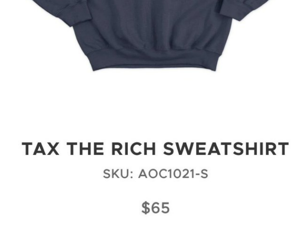 AOC tax the rich sweatshirt costs 65.00