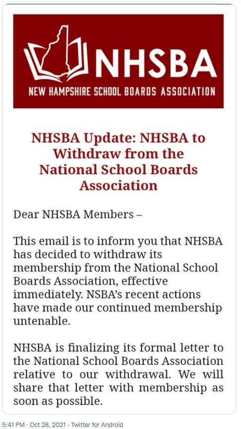 NHSBA withdraws from the NSBA full tweet