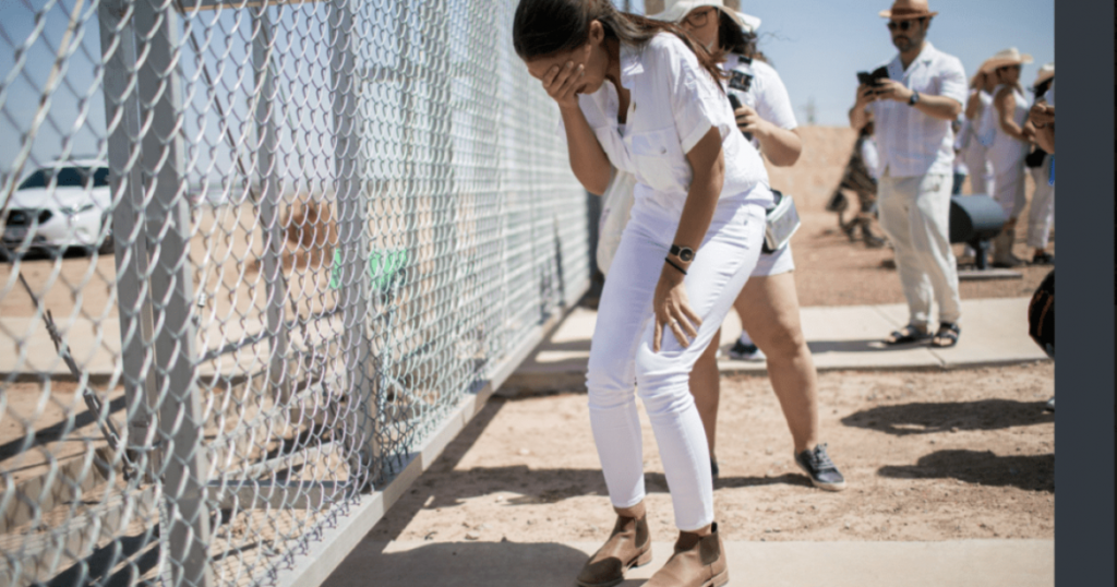 AOC fake crying at border fence 2