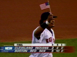 Manny Ramirez with flag screenshot from NESN game from Boston.com