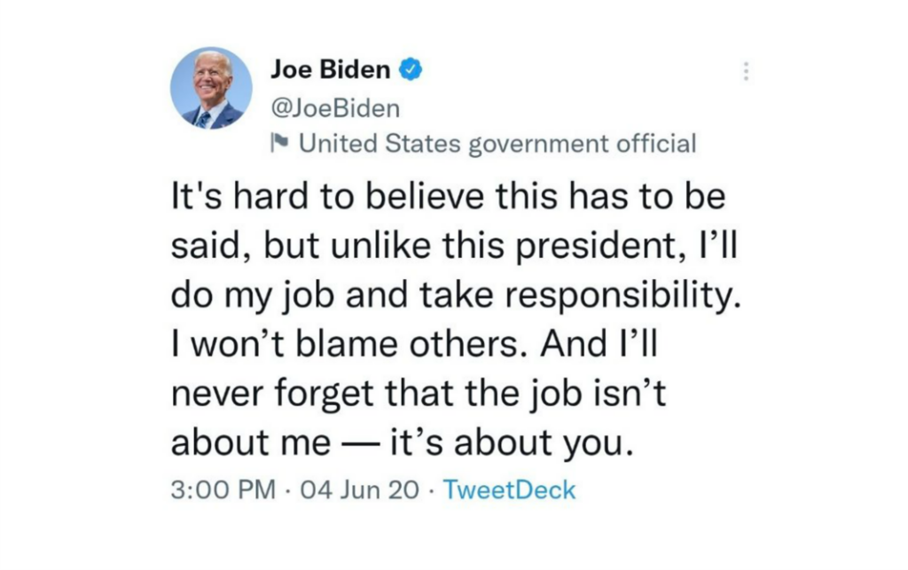 Joe Biden I wont blame others tweet june 2020