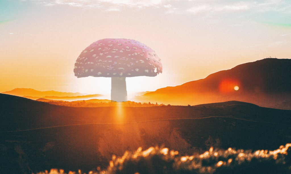 Mushroom landscape fake nuclear explosion parody