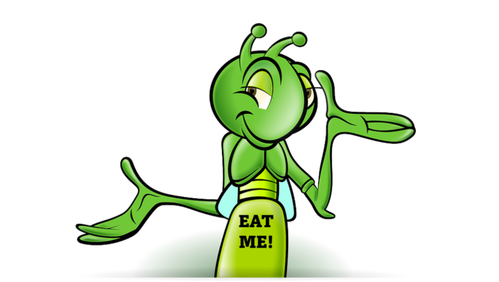 Cartoon Cricket - grasshopper eat me eat insects