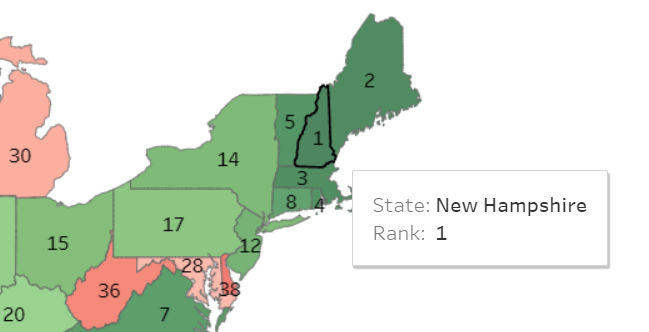 Top Data Safest states map focus on NH