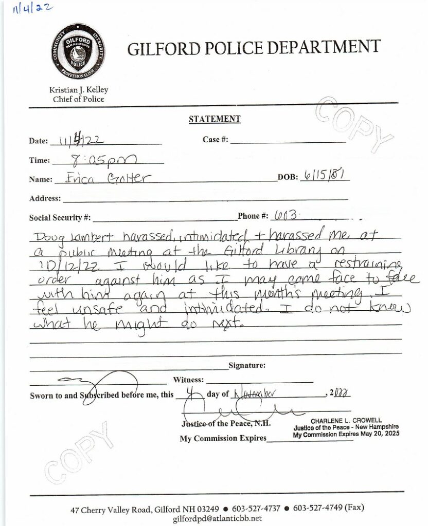 Victim Statement 2022-11-04 Gilford Police Dept redacted