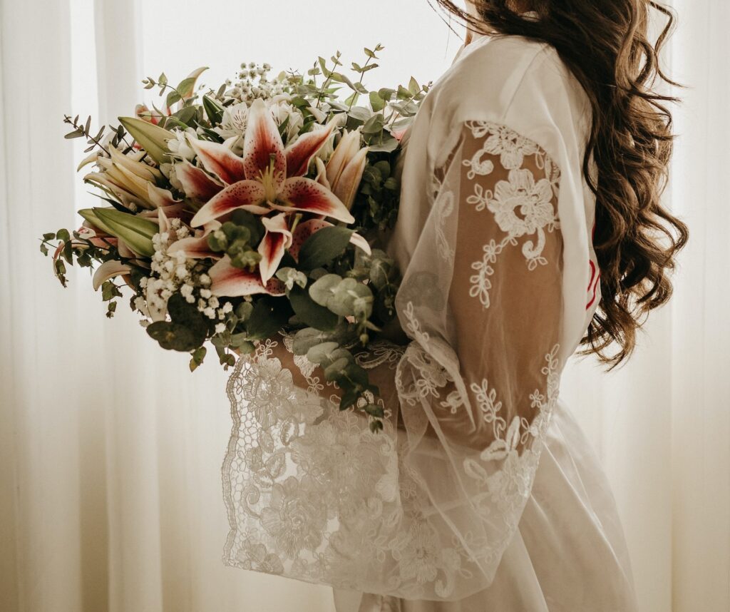 Wedding dress bouquet