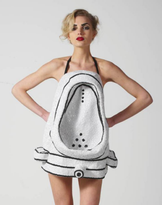 Fashion fail woman in urinal outfit