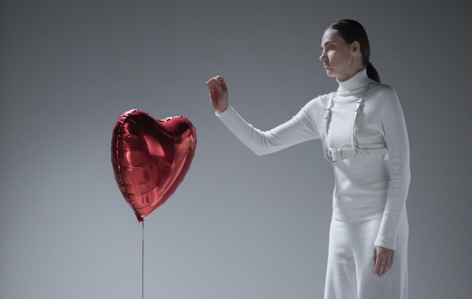 Heart balloon woman in white